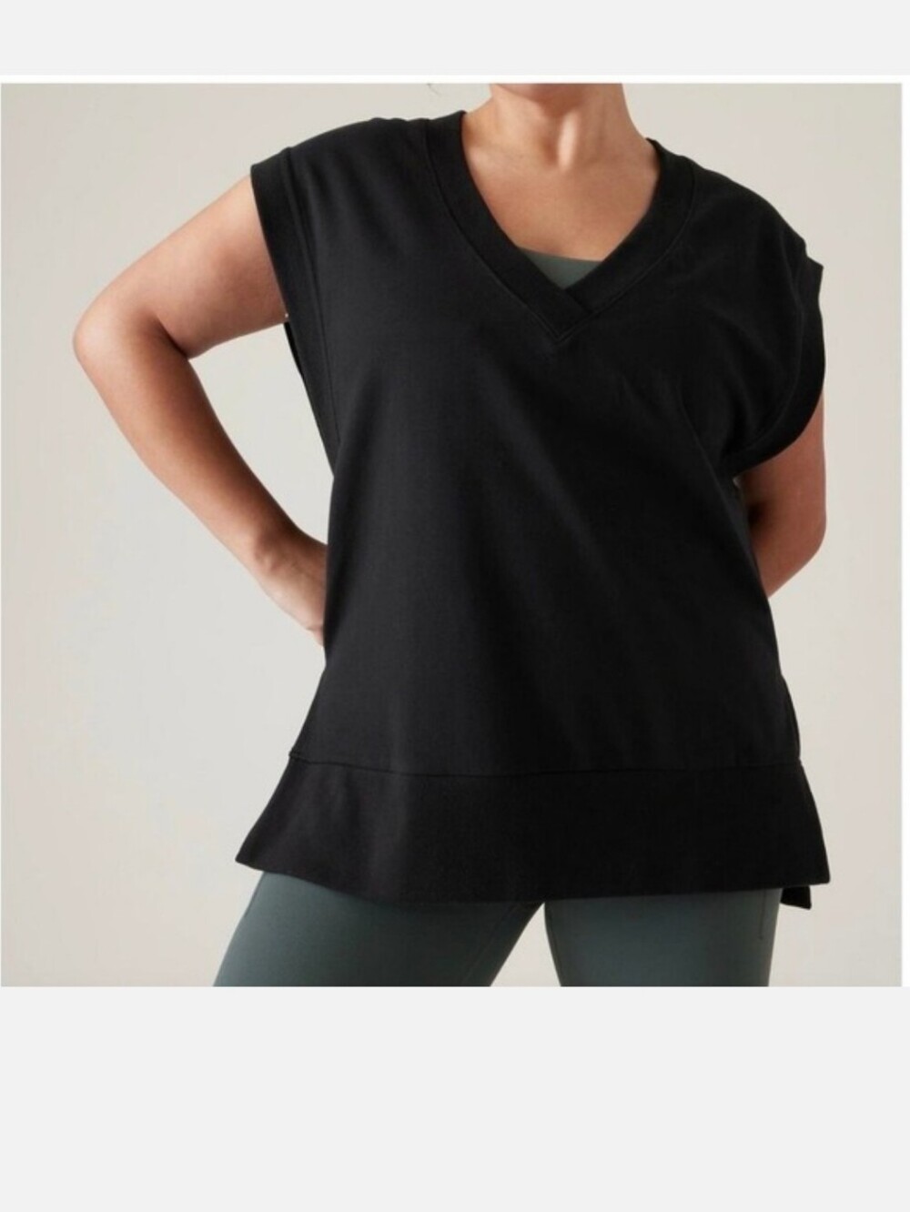 ATHLETA_ 1X Coaster Luxe V-neck Sweatshirt Vest Black Pullover